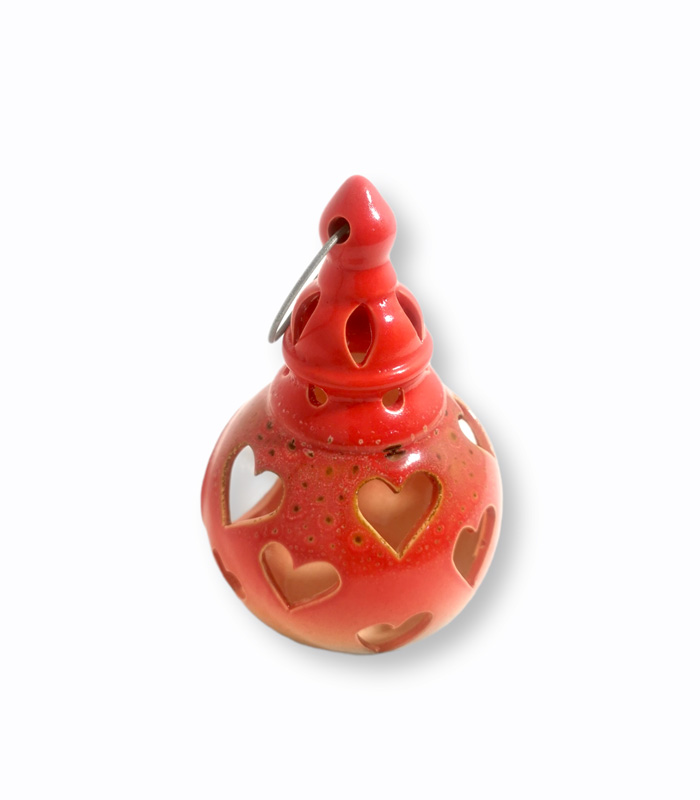 Καντήλι ρεσό κεραμικό κόκκινο καρδιές 18cm